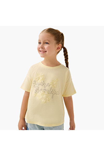 Juniors تي شيرت بياقة مستديرة وتفاصيل من الدانتيل