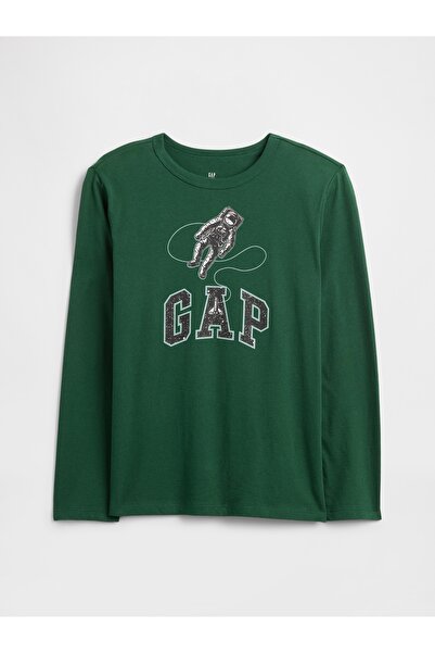 GAP Erkek Çocuk Koyu Yeşil Grafik Baskılı T-Shirt