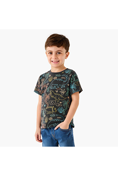 Juniors Dinosaur Print T-Shirt with Short Sleeves