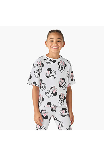 Disney Minnie Mouse Print T-shirt with Crew Neck