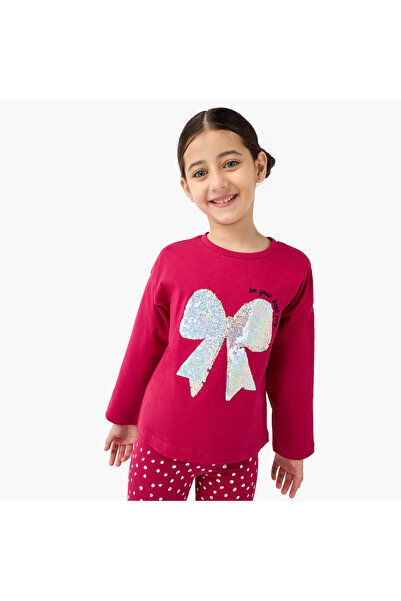 Juniors Embellished Bow T-Shirt with Long Sleeves