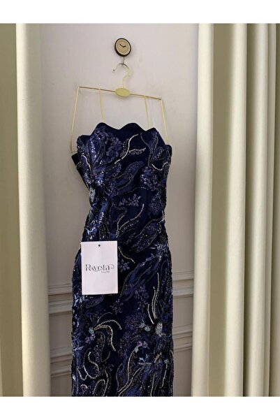 RWETA فستان سهرة كحلي طويل فخم