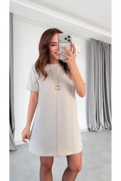 pelin yıldız butik Ön Dikiş Detaylı Kısa Kollu Mini Elbise