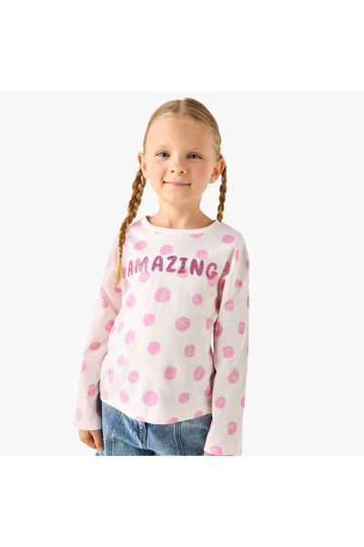 Juniors Printed T-shirt with Long Sleeves