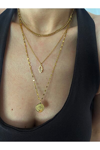 Hoop jewelery çelik el tuğra kolye kombin