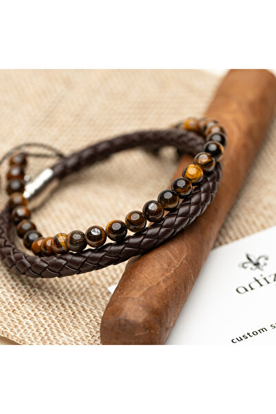 Artizan Suits Set bratari barbati piele naturala - Tiger Eye