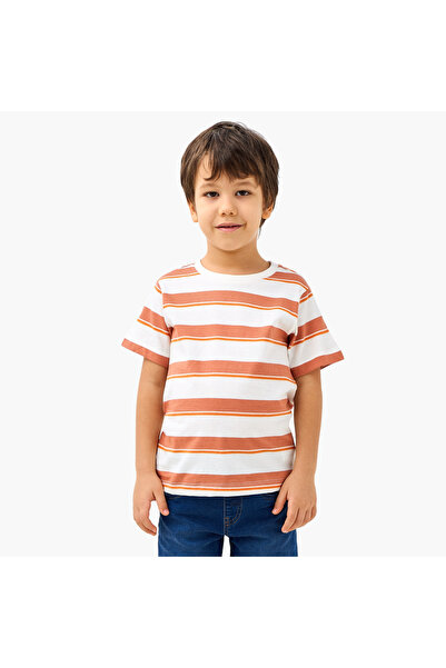 Juniors تي شيرت مخطط بياقة دائرية وأكمام قصيرة