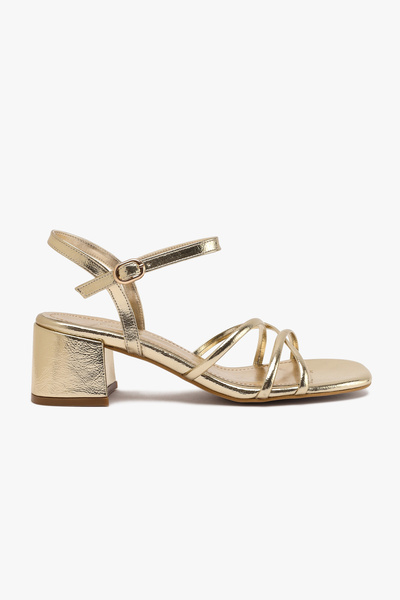 Elina Gold Spring Ankle Tied Thick Heel Shoes