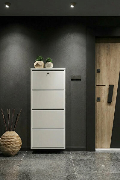 Metalium Concept Kilitli 4'lü (Dörtlü) Metal Ayakkabılık Beyaz