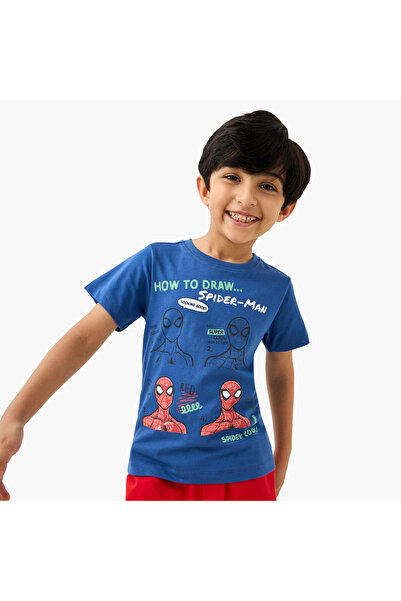 Marvel تي شيرت بطبعة سبايدر مان ورقبة دائرية وأكمام قصيرة