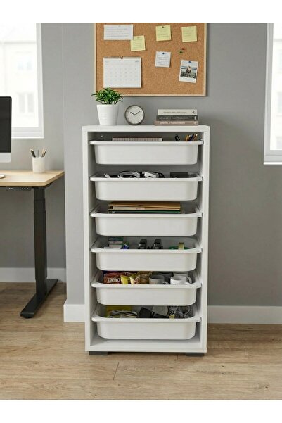 Pratico Bronz 6 Sepetli Çok Amaçlı Ofis Dolabı Beyaz