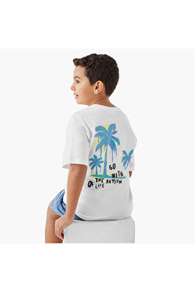 Juniors Slogan Print T-shirt with Short Sleeves