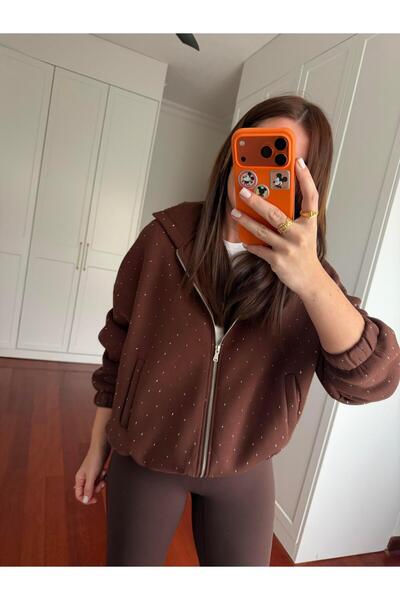 begum mayda Taş Çakımlı , Parıltılı , Acı Kahve Sweatshirt