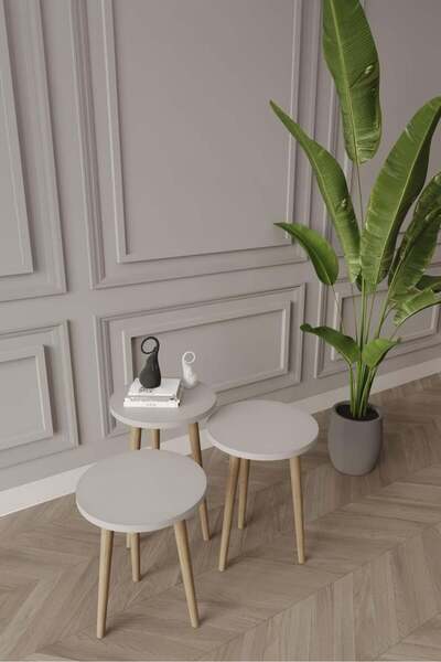 ED PET DİZAYN Zigon Sehpa, 3lü Zigon Sehpa, Ahşap Ayaklı Zigon Sehpa, Kahve M...