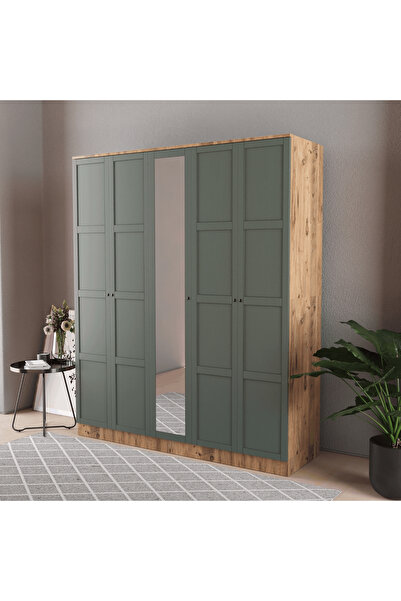 Teen & Bright TOPRAK 5 KAPAKLI EKO BAZALI GARDIROP - MDF KAPAK