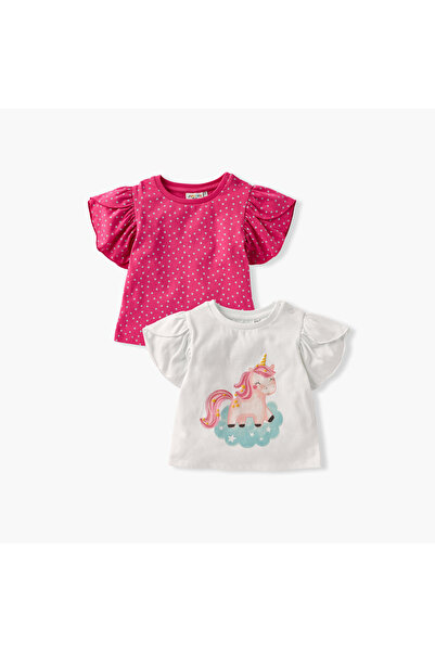 Juniors تي شيرت مطبوع بأكمام منفوشة - مجموعة من 2 قطعة