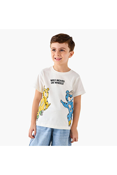 Juniors تي شيرت بطبعة حيوانات بأكمام قصيرة