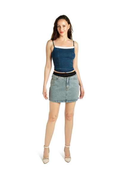 london Rag Women Spaghetti Strap Vintage Corset Top in Blue