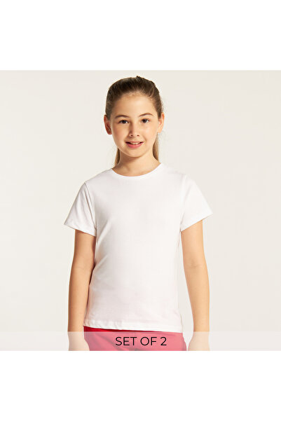 Juniors طقم من قطعتين - تيشيرت سادة برقبة دائرية وأكمام قصيرة