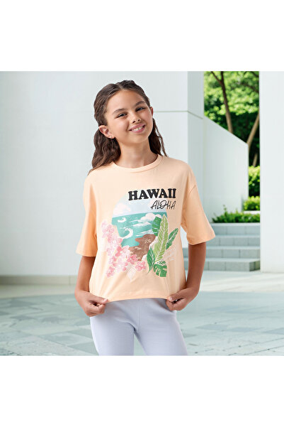 Juniors تي شيرت بطبعة جرافيكية مع رقبة دائرية وأكمام قصيرة