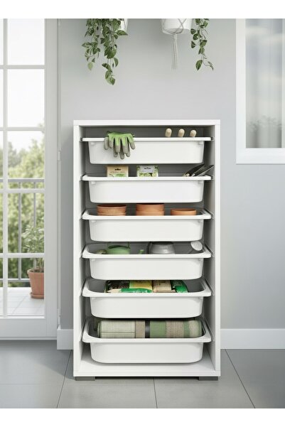 Pratico Bronz 6 Sepetli Çok Amaçlı Balkon Dolabı Organizer Beyaz