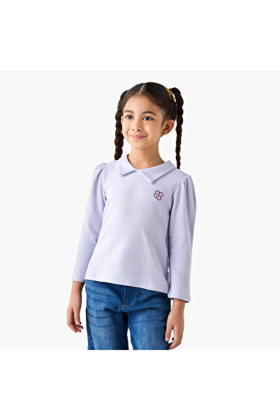 Juniors Solid Collared T-shirt with Long Sleeves