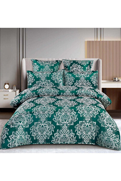 trendyhome Finet Jaquard Bed Linen 6 Pieces with Elastic – Luxury Model, Emerald Green, T3-07