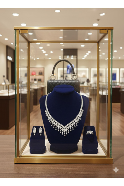 burjalmodah طقم كريستال نسائي فخم | عقد، حلق، خاتم، إسوارة