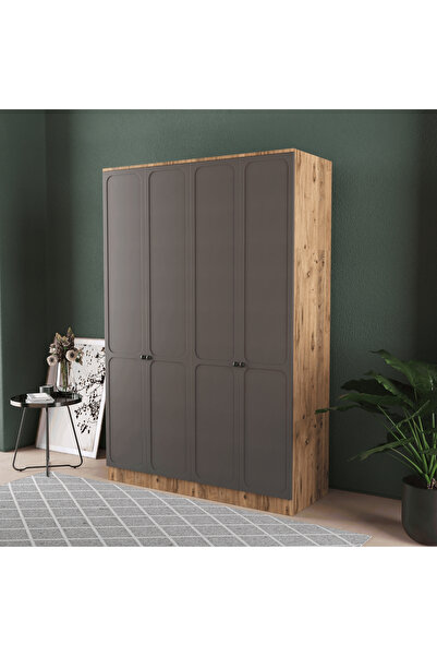 Teen & Bright IRMAK 4 KAPAKLI EKO BAZALI GARDIROP - MDF KAPAK
