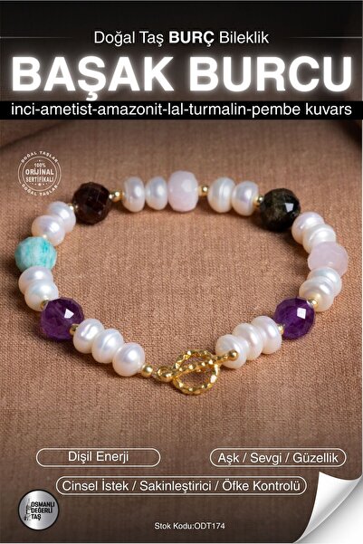 OSMANLI DEĞERLİ TAŞ SERTİFİKALI Ametist-Amazonit-Lal-Turmalin-İnci Başak Burç...