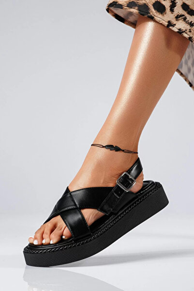 Zaira Women's black platform sandals made of eco-leather Berenice #22391