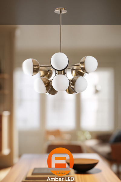 AmberLED Camlı 12'Li Avize Eskitme Metal Gövde ile Mutfak ve Salon İçin E27 U...