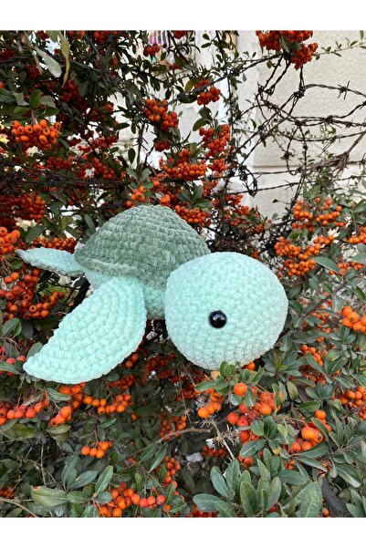 Blue Home Lıght Amigurumi Organik Oyuncak Büyük Kaplumbağa Yumuşak Yapıda Beb...