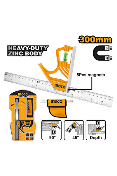 Ingco HSR530255 300mm Manyetik Kilit Kombinasyonlu Çelik Gönye/Cetvel