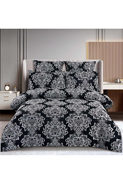 trendyhome Finet Jaquard Bed Linen 6 Pieces with Elastic – Luxury Model, Black, T3-13