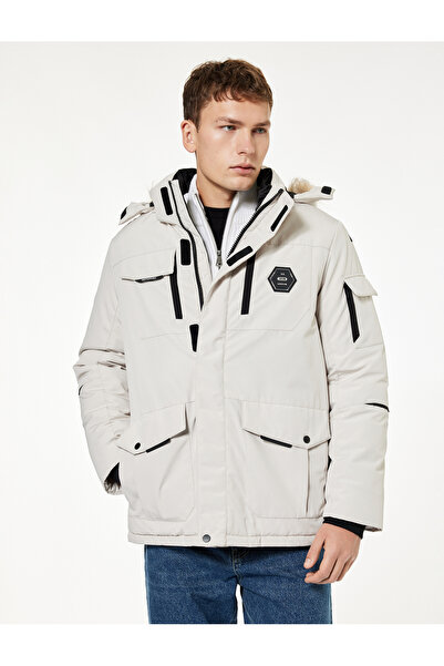 Koton Long Sleeve Pocket Detail Faux Fur Hooded Winter Parka