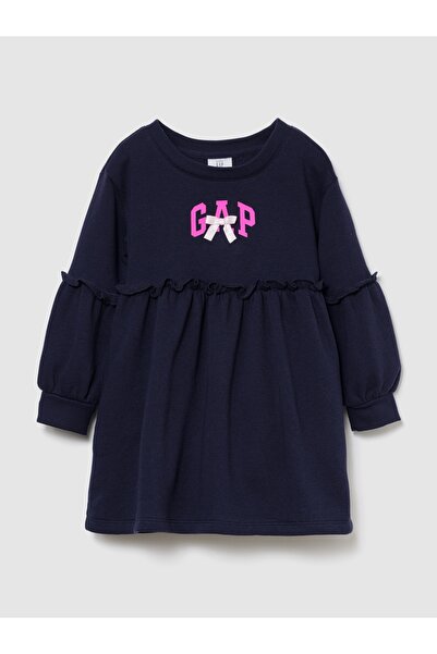 GAP Kız Bebek Lacivert Bow Logo Sweatshirt Elbise