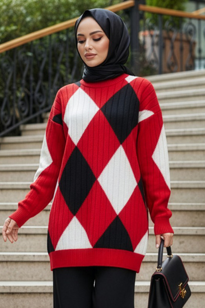 N.S NEVA STYLE Pulover tricotat roșu cu model 8228K