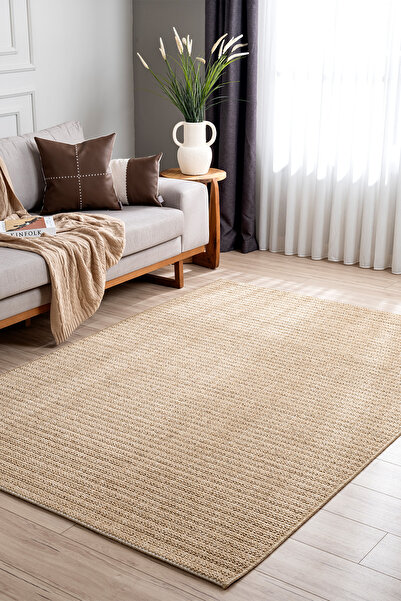 Koza Halı Retro Plain Natural Düz Dokuma Tozumaz Salon Koridor Balkon Teras Bahçe Oturma Odası Halısı A3190A