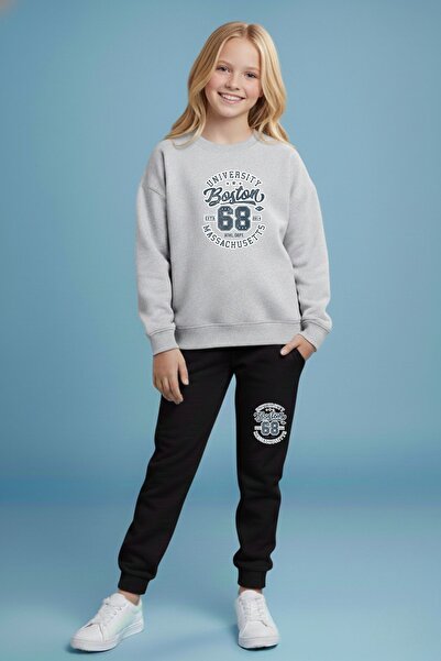 armicem Σετ αθλητικής φόρμας για κορίτσια Boston με τύπωμα Crew Neck – Μαύρο ...