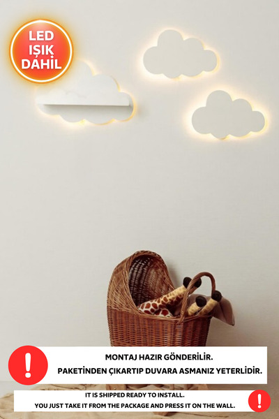 Dekorvin 1 Adet Raf 2 Adet Bulut Led Işık Gece Lambası Bebek Çocuk Odası Duva...