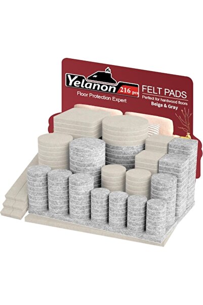 Yelanon Perne de pâslă pentru mobilă - 216 buc. adezive, rotunde și pătrate, dimensiuni asortate