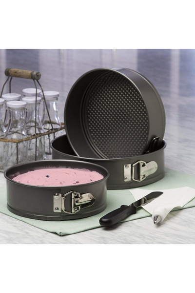 HALAMODO مجموعة قوالب كيك دائرية غير لاصقة مكونة من 3 قطع باللون الرمادي الدا...