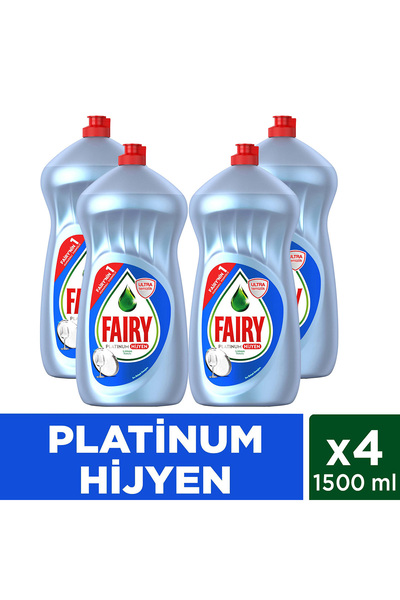 Fairy Platinum Hijyen Sıvı Bulaşık Deterjanı 1500 ml Limon Kokulu x 4 Adet