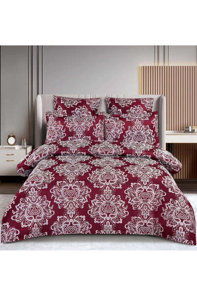 trendyhome Lenjerie de pat Finet Jaquard cu elastic, 6 piese – Model Luxury, Grena, T3-08