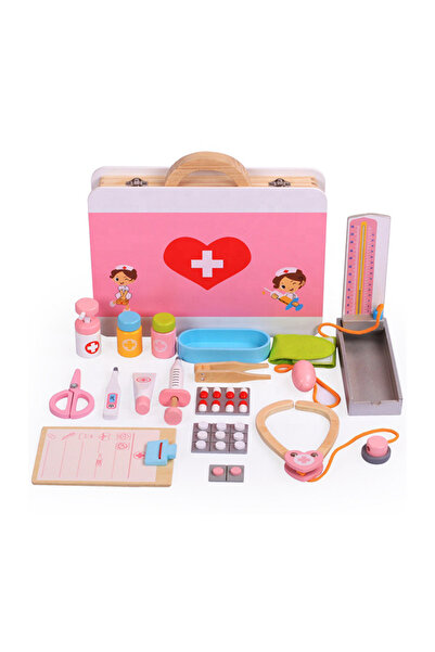 HALAMODO 16-Piece Wooden First-Aid Hospital Tool Set Pink Color 3+ Year Premi...