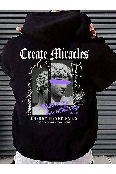 ZEMLİYA Black - Have a Good Mood Every Day Teddy Bear Printed Hoodie Zippered...