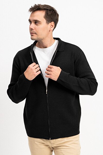 F&K Polo Neck Zippered Men's Knitwear Cardigan