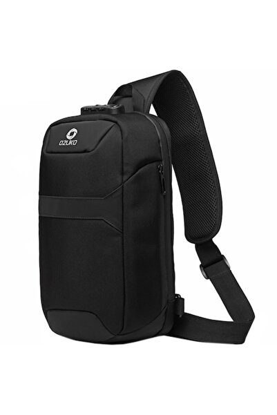 OZUKO Rucsac crossbody unisex OZ9270BK, rezistent la apă, port USB, încuietoa...