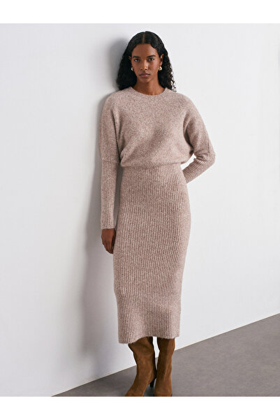 Dilvin 90260 فستان تريكو ناعم الملمس برقبة دائرية